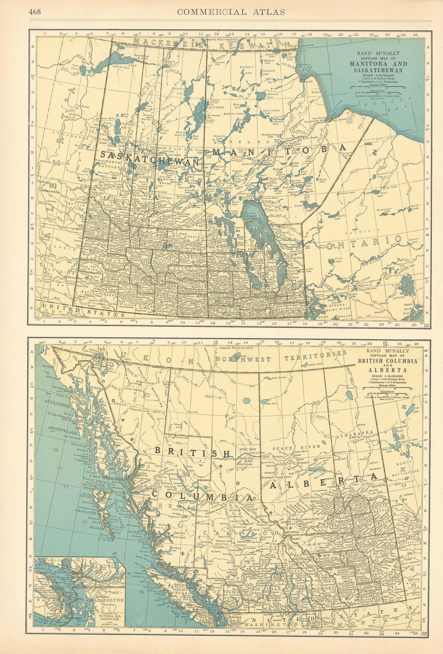 McNally's 1928 Map of Manitoba, Saskatchewan, British Columbia, & Alberta Art Source International