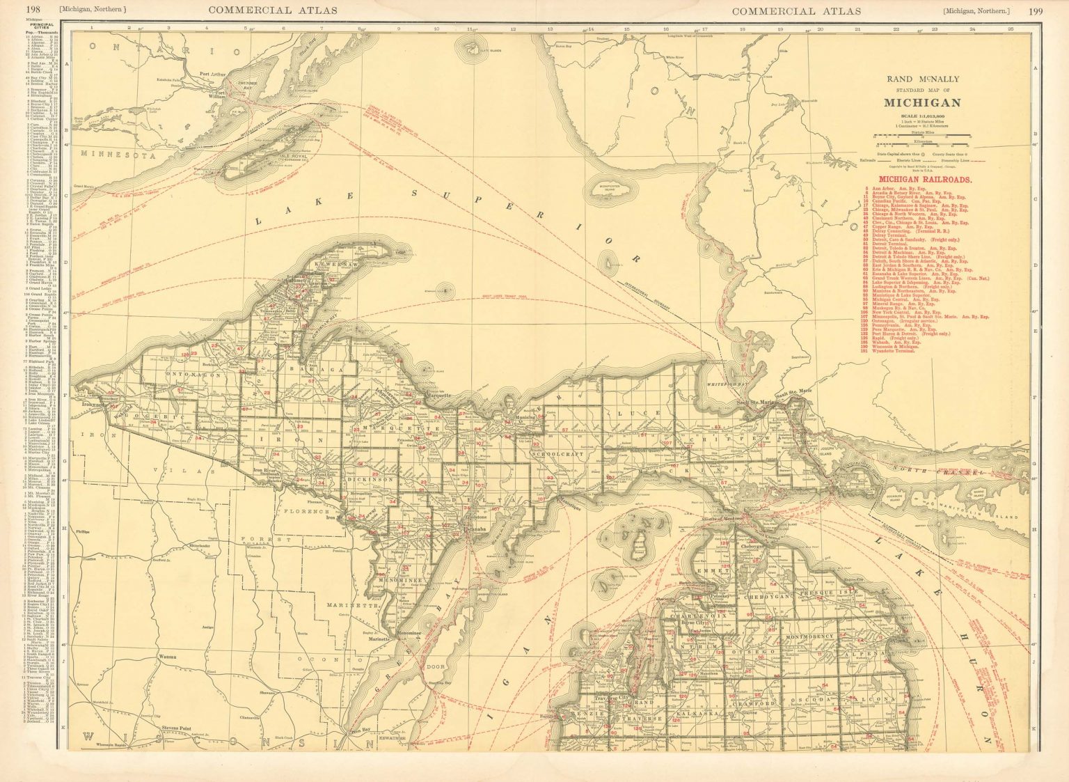 McNally's 1928 Map of Michigan (Northern Section) - Art Source ...