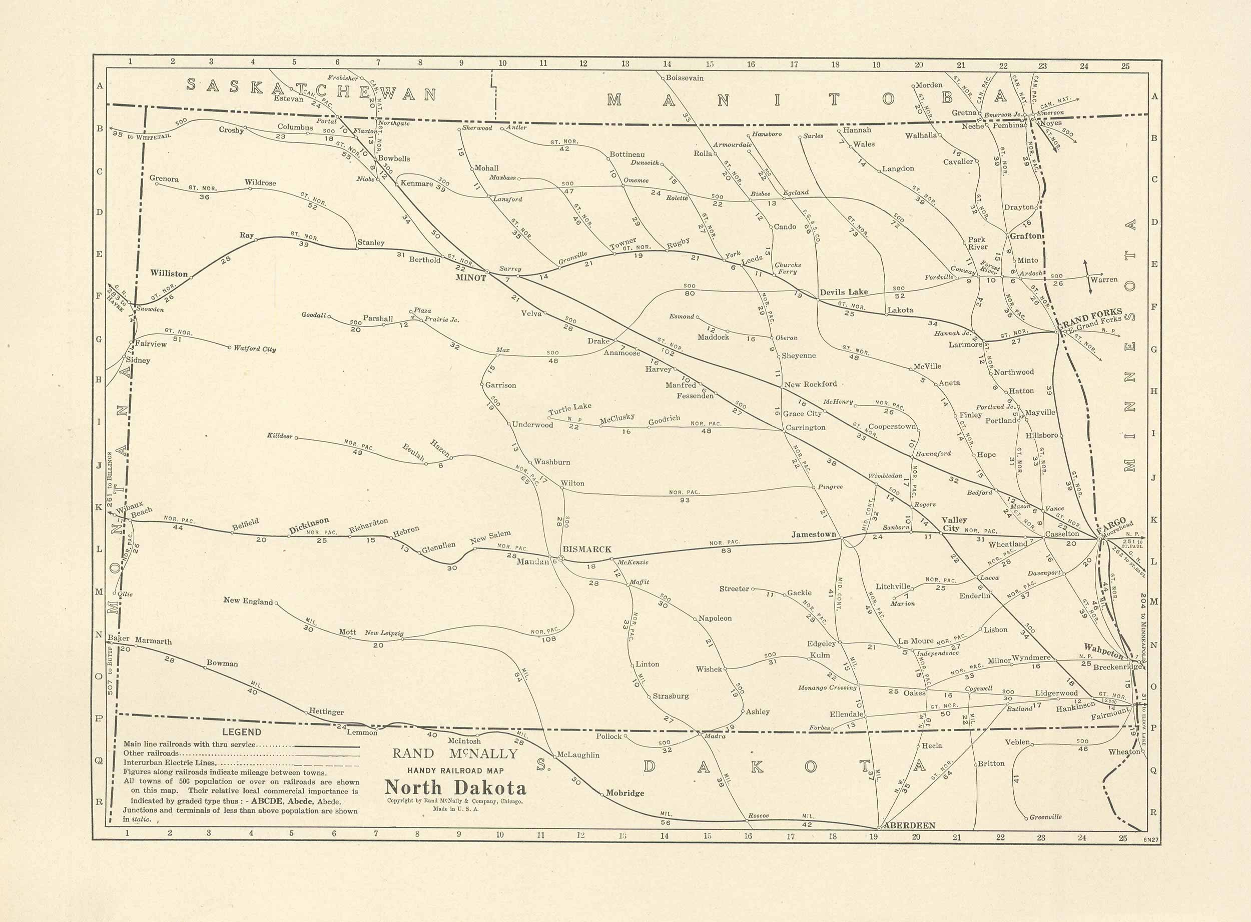 McNally's 1928 Railroad Map of North Dakota - Art Source International