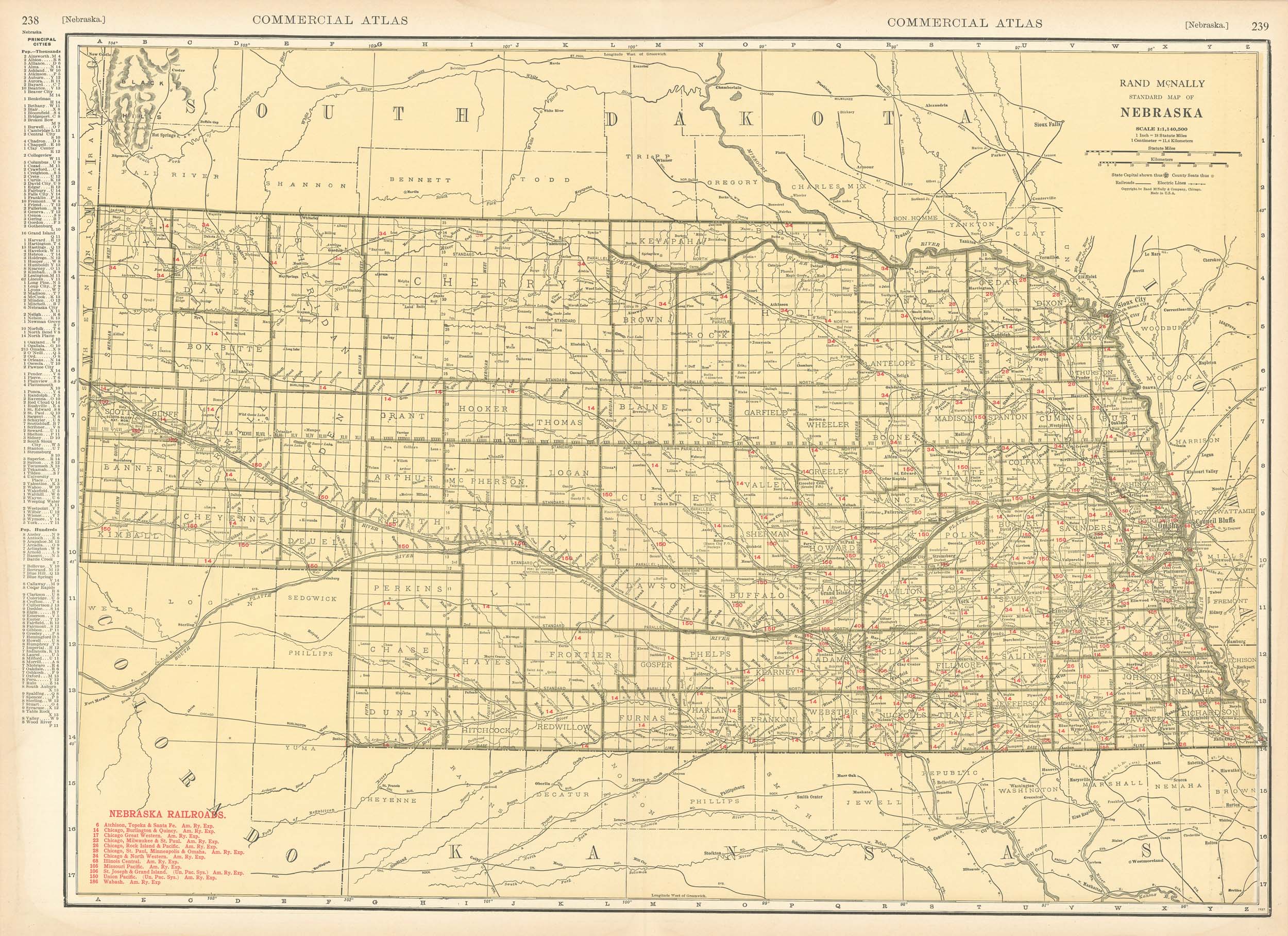 McNally's 1928 Map of Nebraska - Art Source International