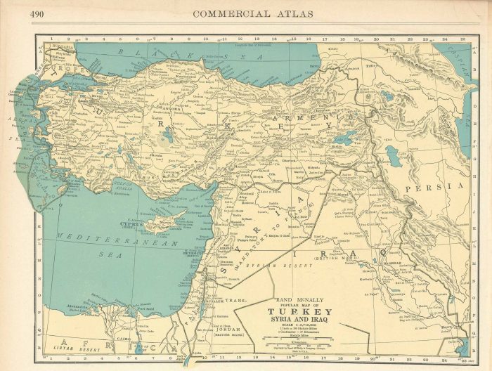 McNally's 1928 Map of Turkey, Syria, Iraq, Armenia - Art Source ...