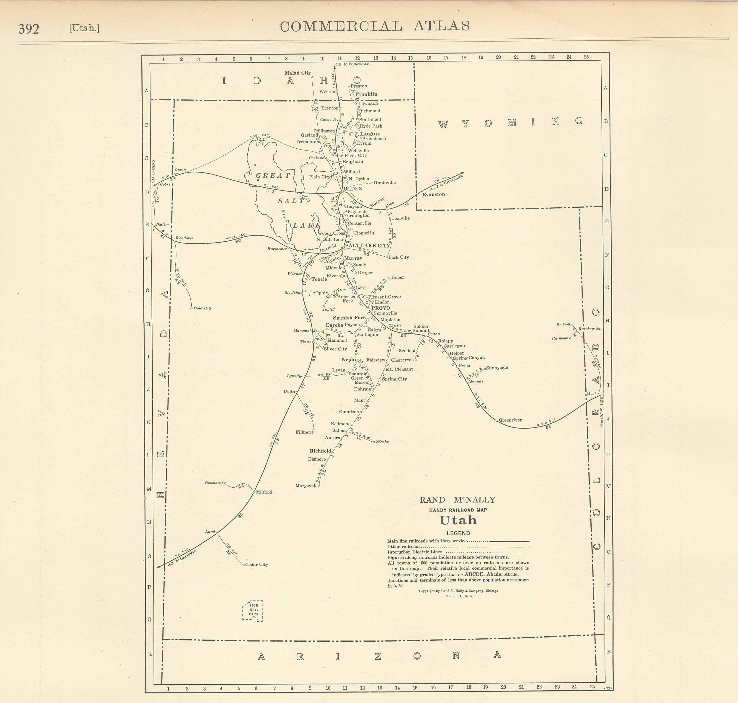 McNally's 1928 Railroad Map of Utah - Art Source International