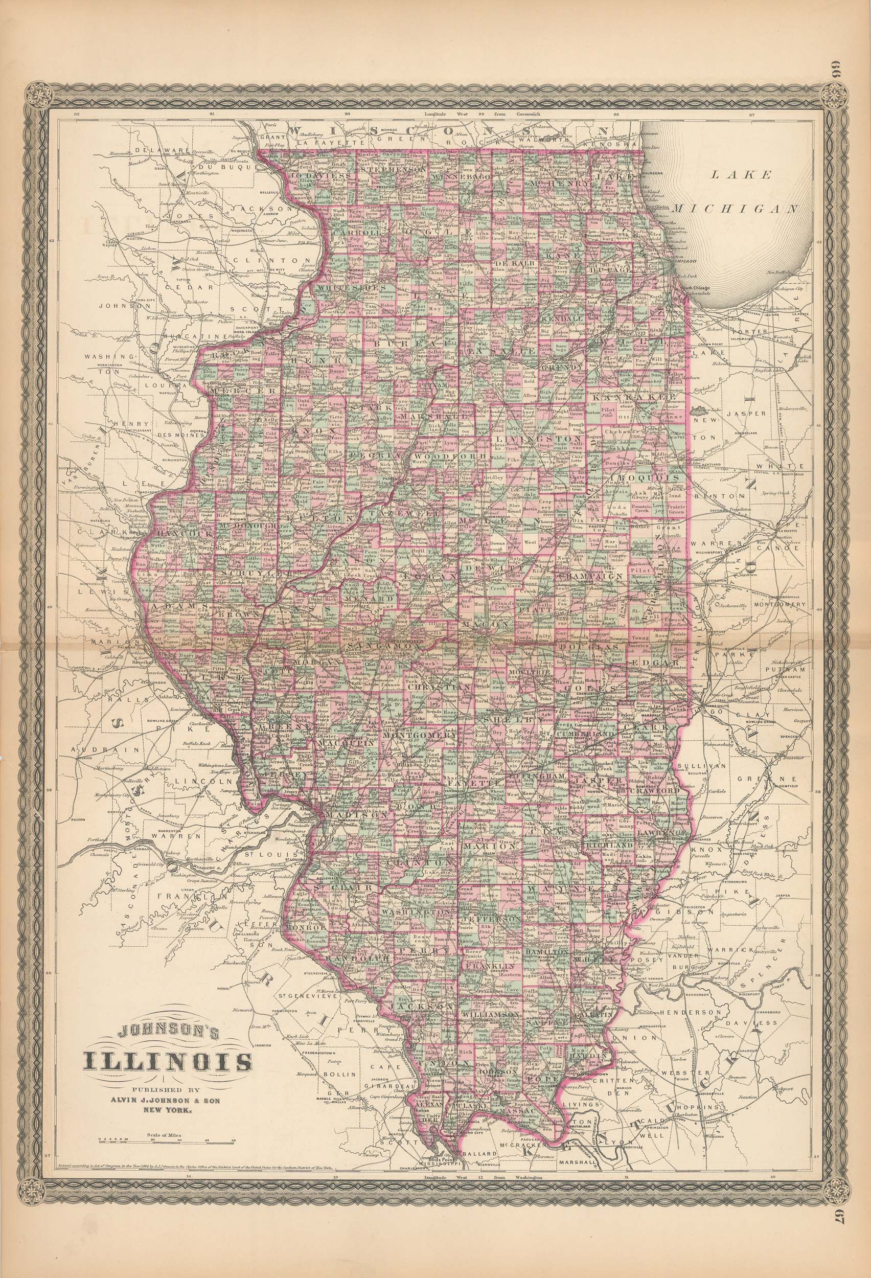 Johnson's 1880 Map of Illinois - Art Source International