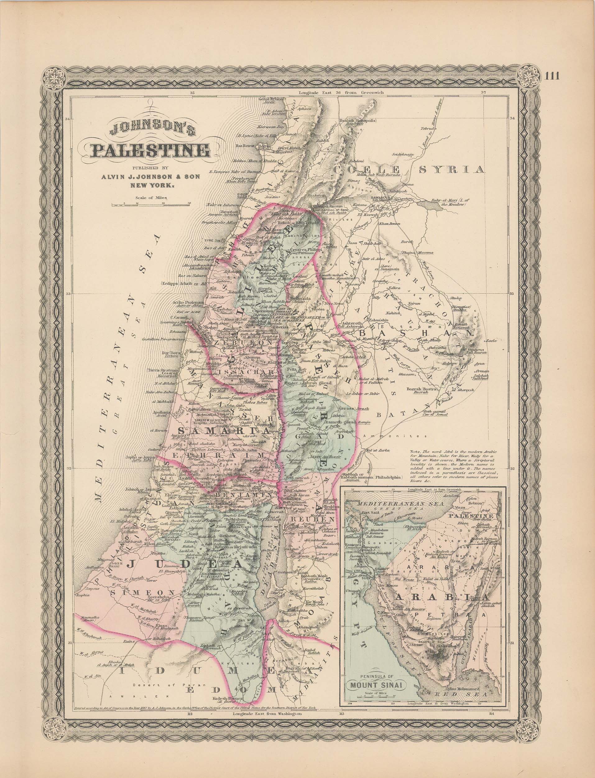 Johnson's 1880 Map of Palestine - Art Source International