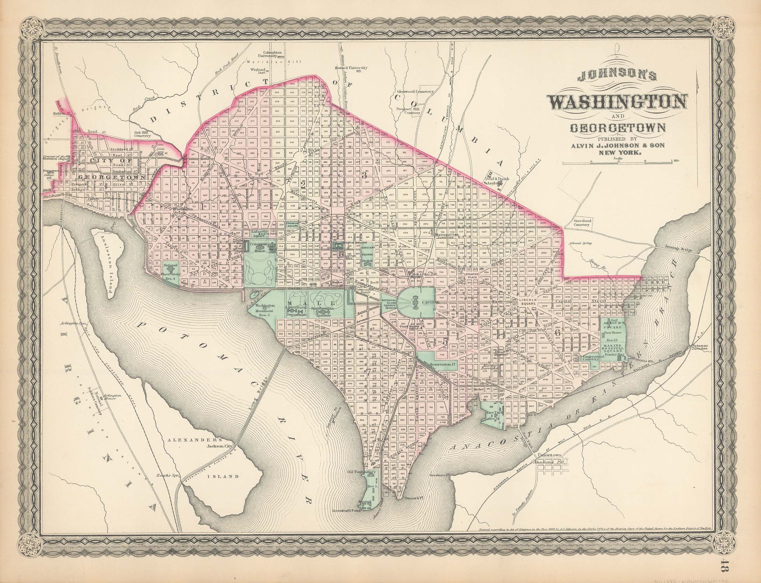 Johnson's 1880 Map of Washington D.C. and Georgetown - Art Source ...