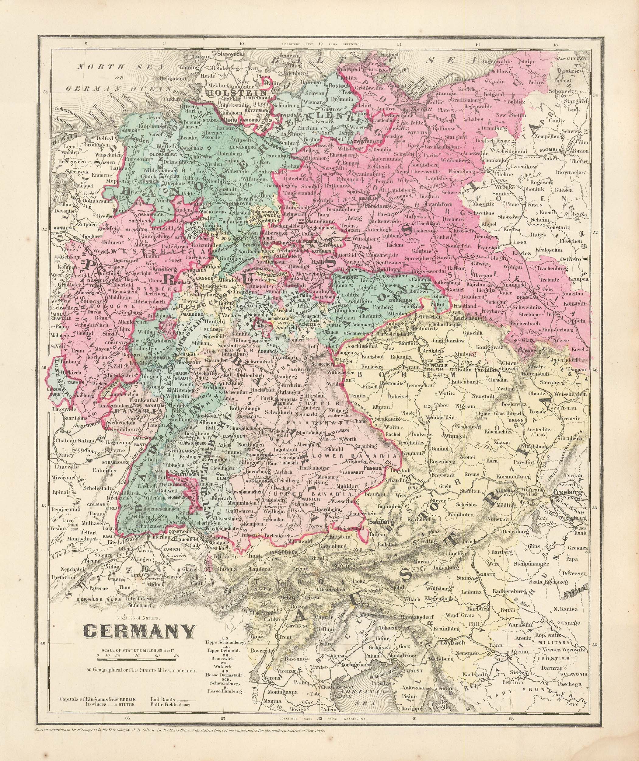 Colton S 1860 Map Of Germany Art Source International   COLTON 1860 GERMANY 