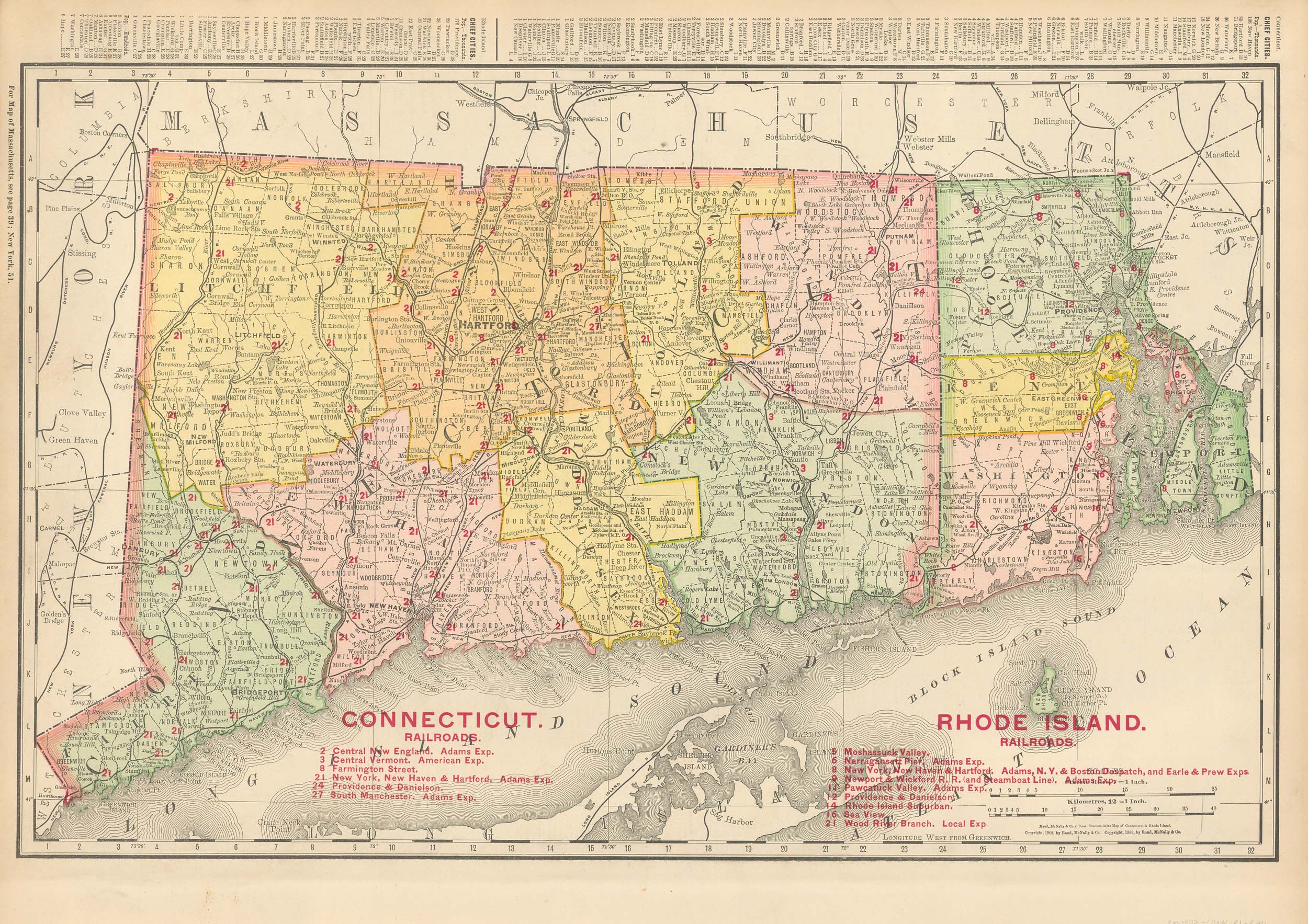 McNally's 1902 Map of Connecticut and Rhode Island - Art Source ...