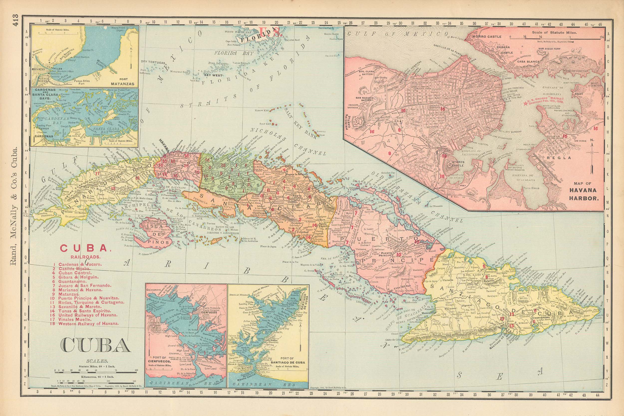 McNally S 1902 Map Of Cuba Art Source International   RM 1902 CUBA RAIL 