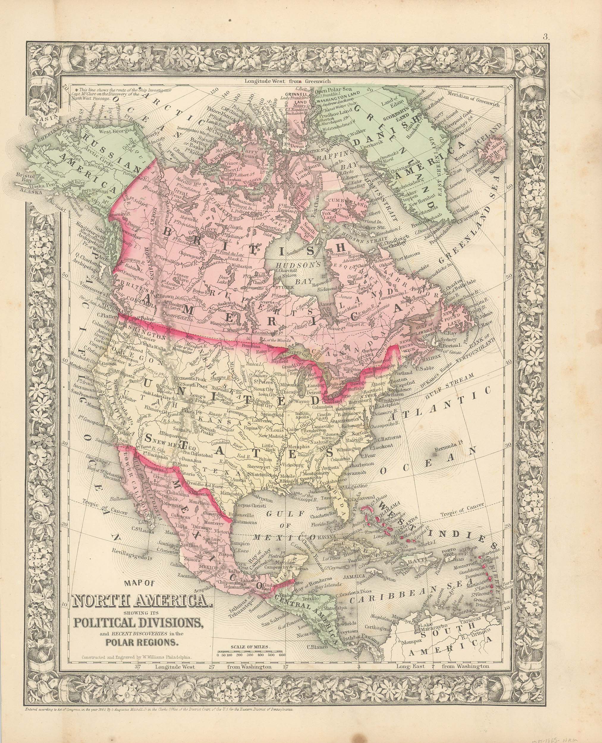 Mitchell's 1865 Map of North America showing its Political Divisions ...