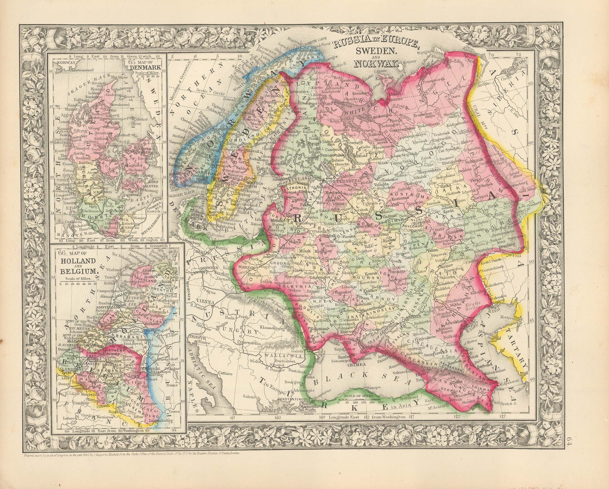 Mitchell's 1865 Map of Russia in Europe, Sweden, and Norway with inset ...