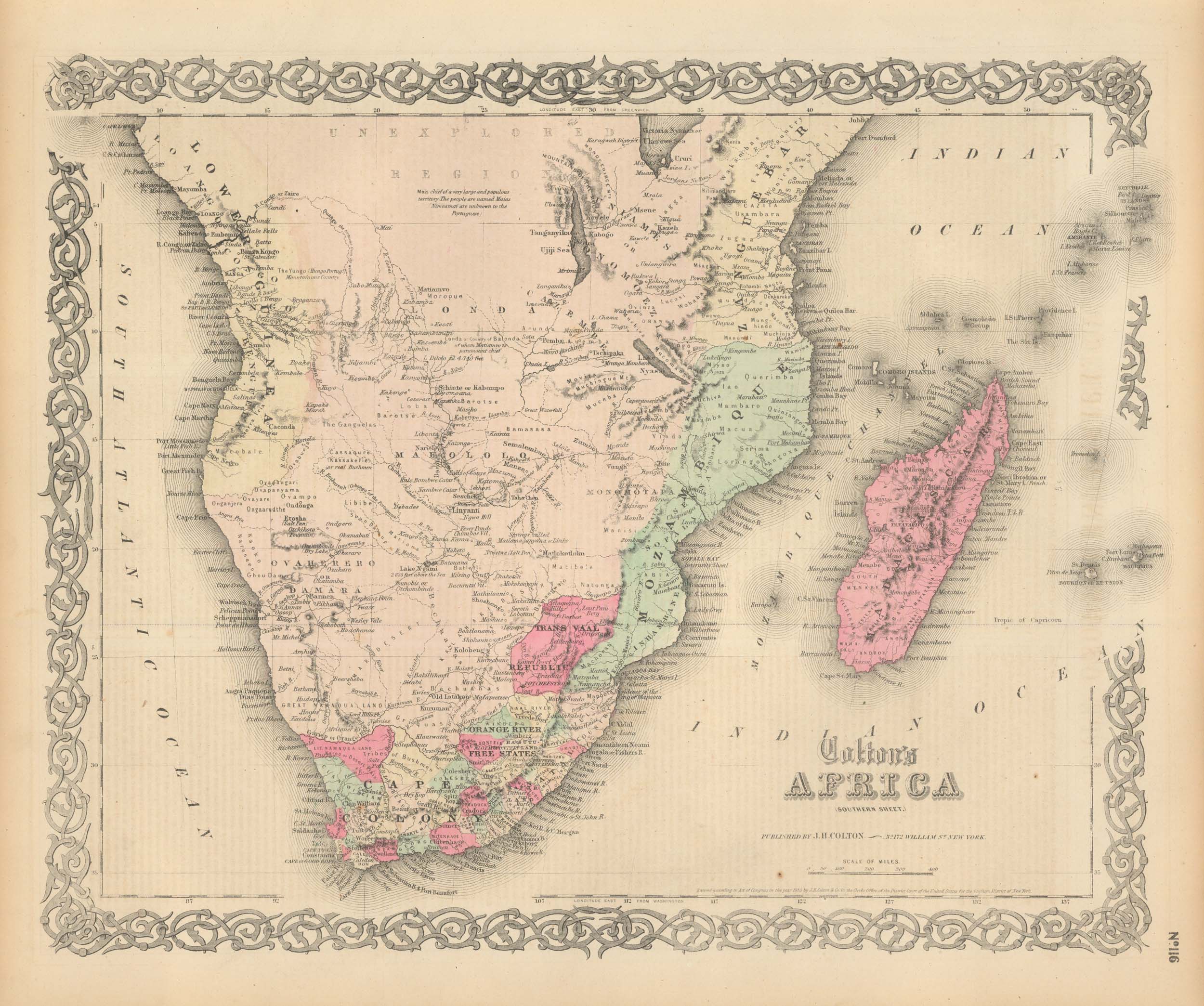 Colton's 1865 Map of Africa (Southern Sheet) - Art Source International