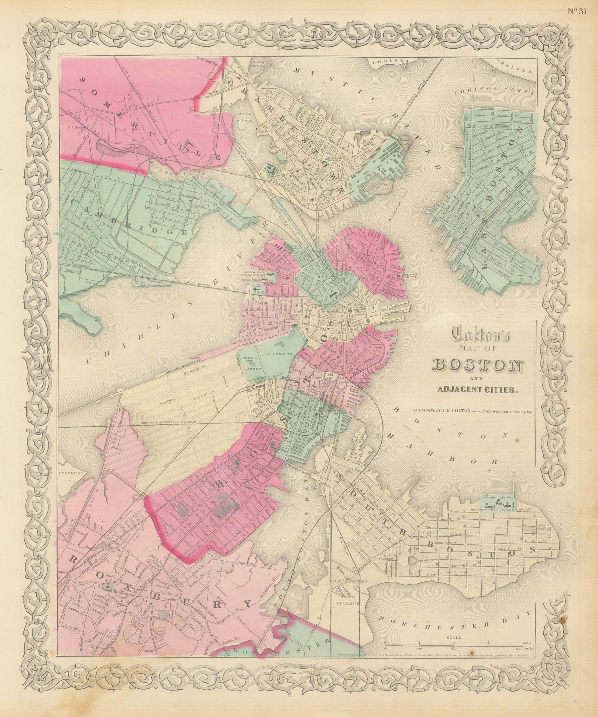 Colton's 1865 Map of Boston - Art Source International