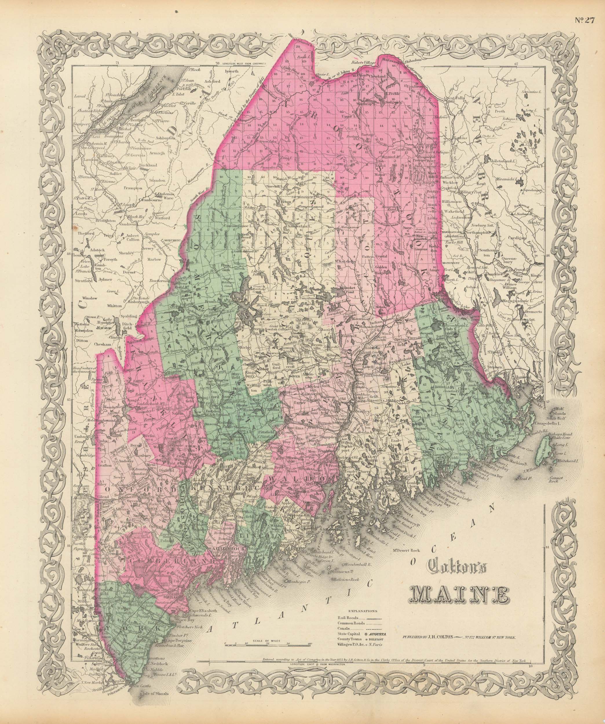 Colton's 1865 Map of Maine - Art Source International