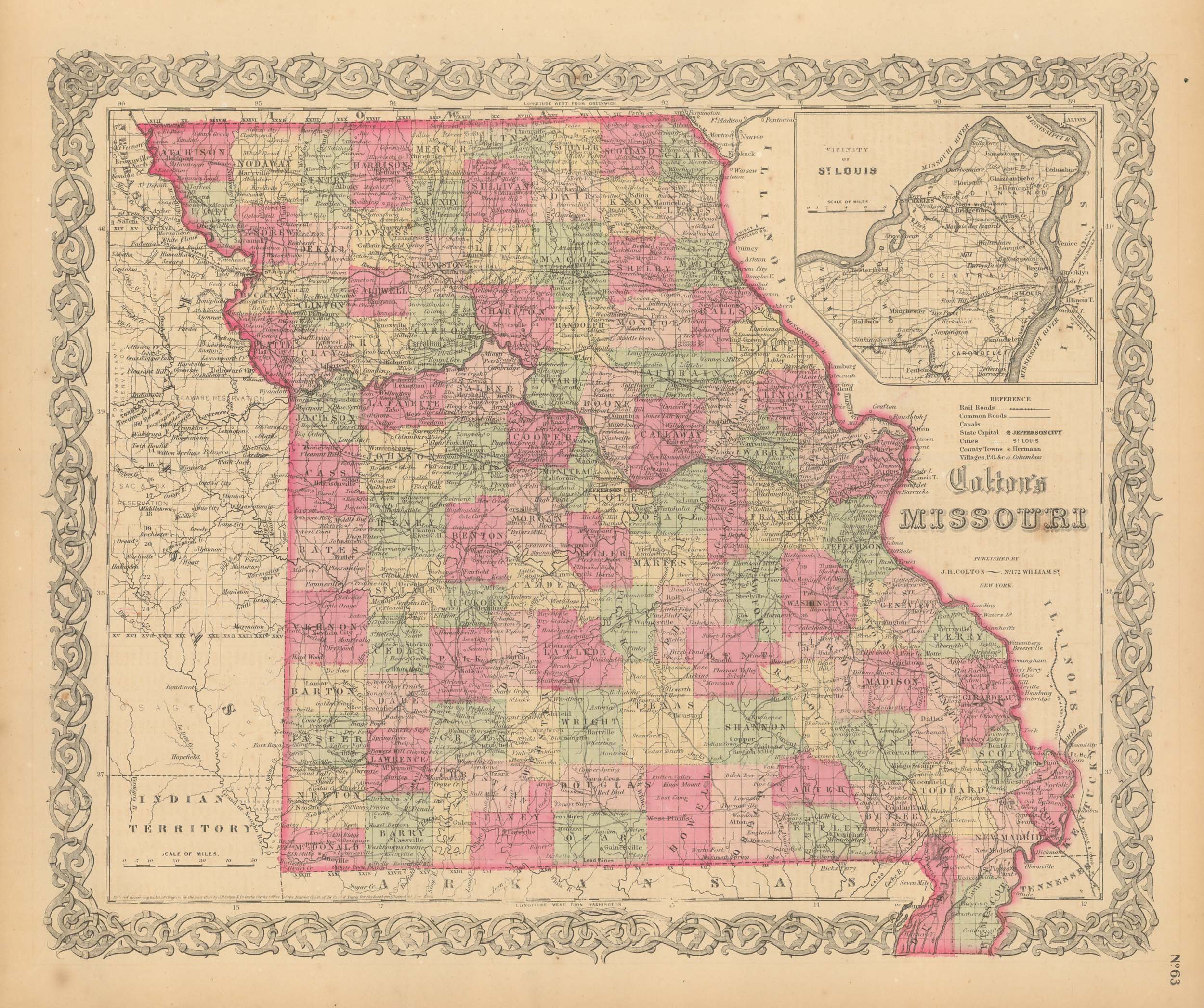 Coltons 1865 Map Of Missouri Art Source International 0029