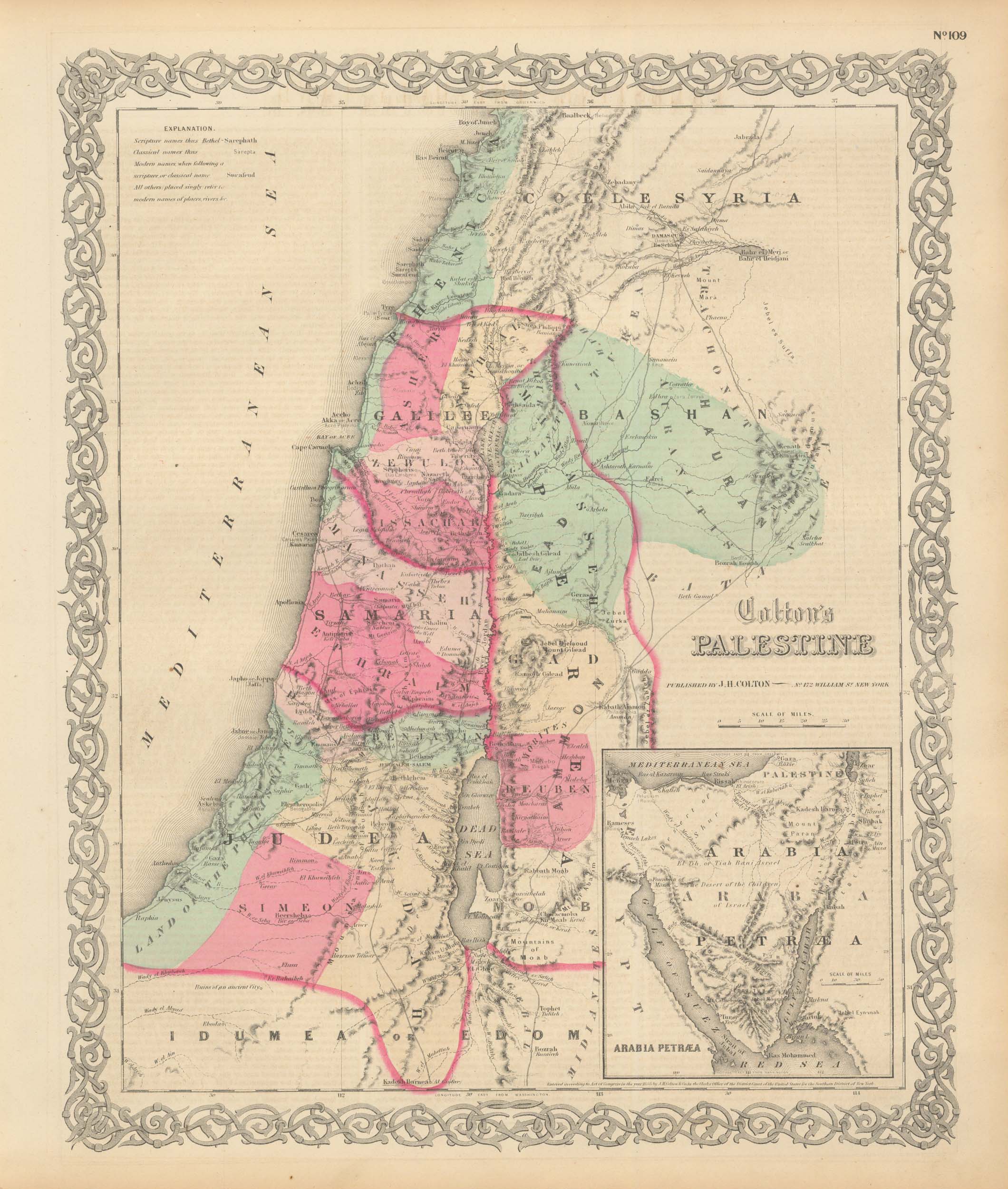 Colton's 1865 Map of Palestine - Art Source International