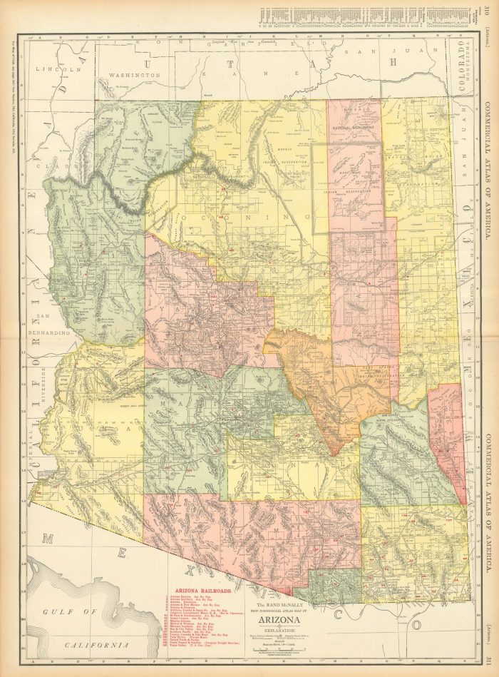 McNally's 1919 Map of Arizona - Art Source International