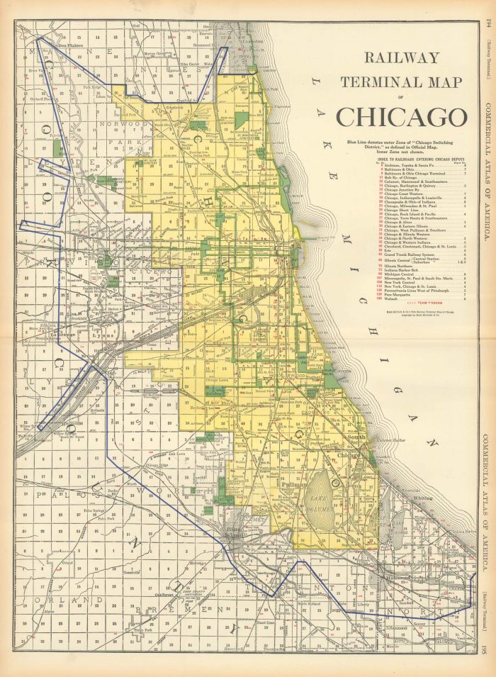 McNally's 1919 Railway Terminal Map of Chicago - Art Source International