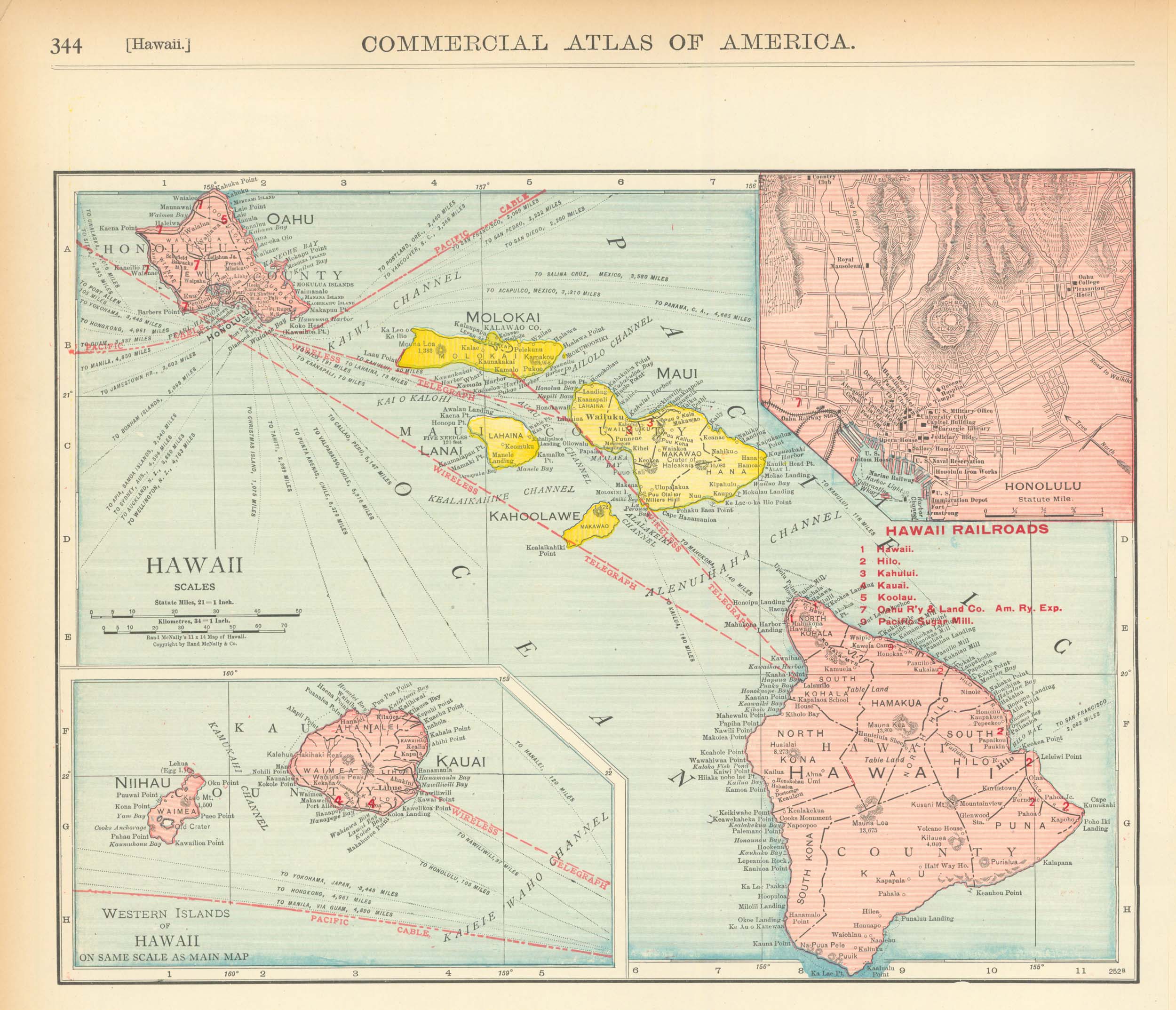 McNally's 1919 Map of Hawaii with inset Map of Honolulu - Art Source ...