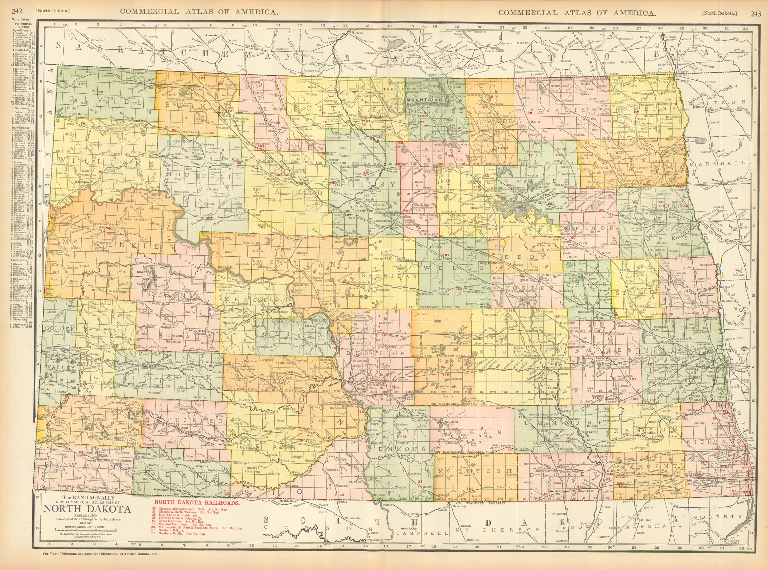 McNally's 1919 Map of North Dakota - Art Source International