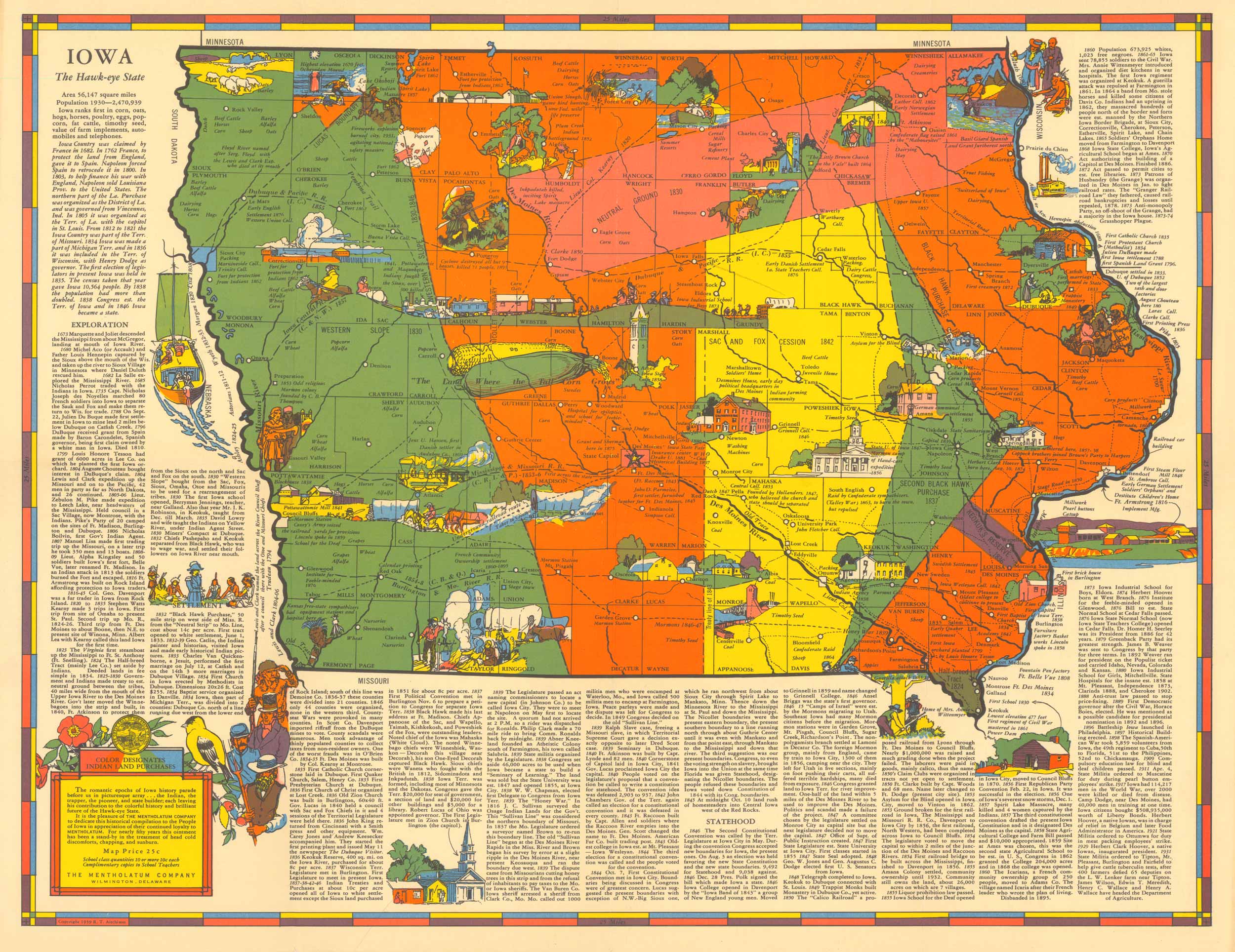1939 Aitchison's Map of Iowa Art Source International